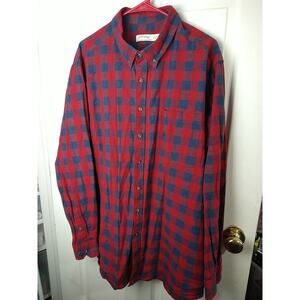 Faded Glory Men 2XL Shirt Collared Button Red Blue Checked Long Sleeve